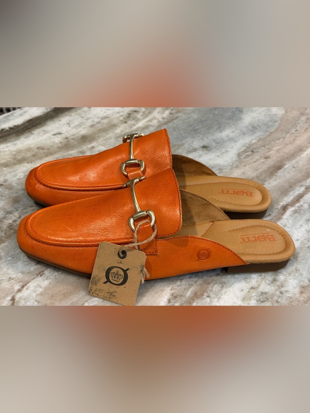NWT Women’s BORN Lareina orange leather mules- Size 11 - Picture 2 of 6